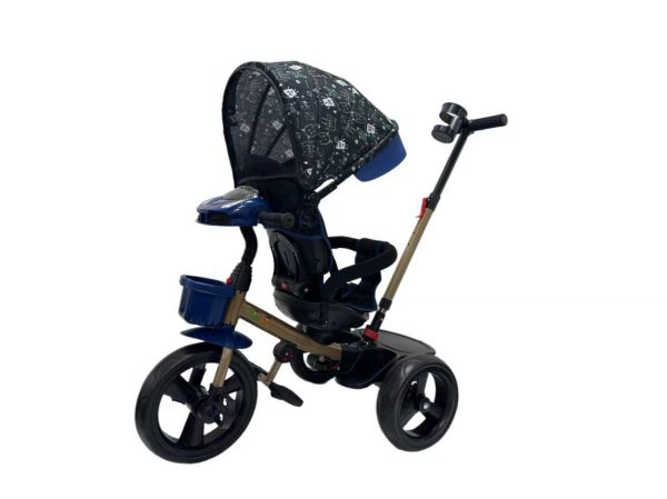 Triciclo tipo auto azul con diseño - Imagen 2
