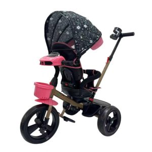 Triciclo tipo auto rosa con diseño