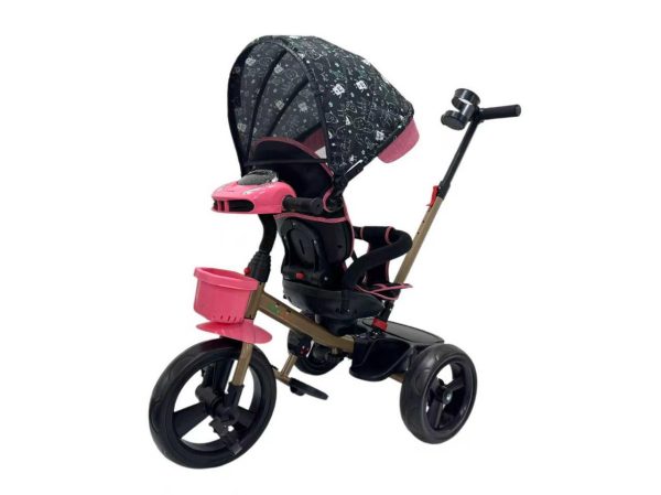 Triciclo tipo auto rosa con diseño - Imagen 2