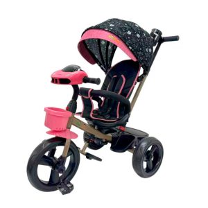 Triciclo tipo auto rosa con diseño